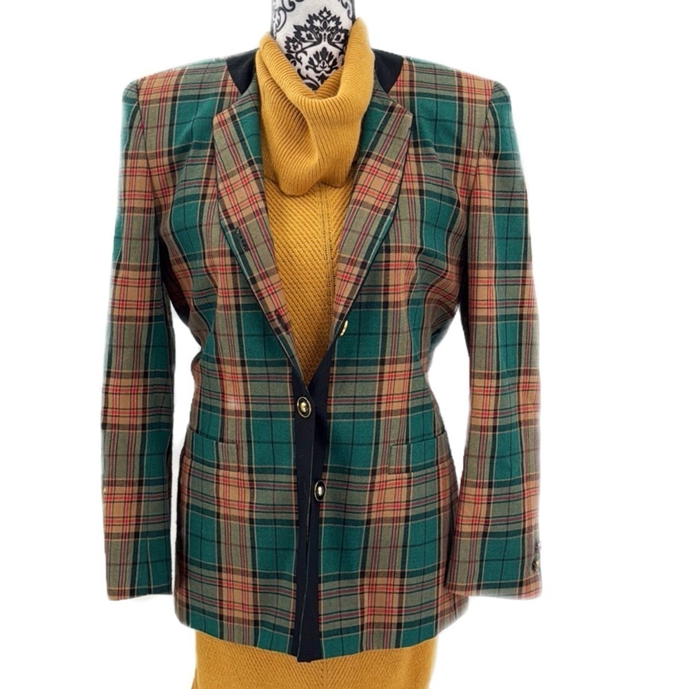 Vanessa Leigh Vintage Plaid Gold Button Blazer